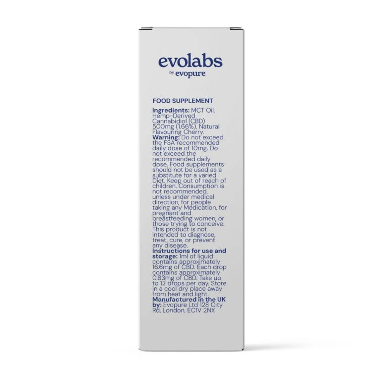 Evolabs Cherry CBD Oil 500mg label information