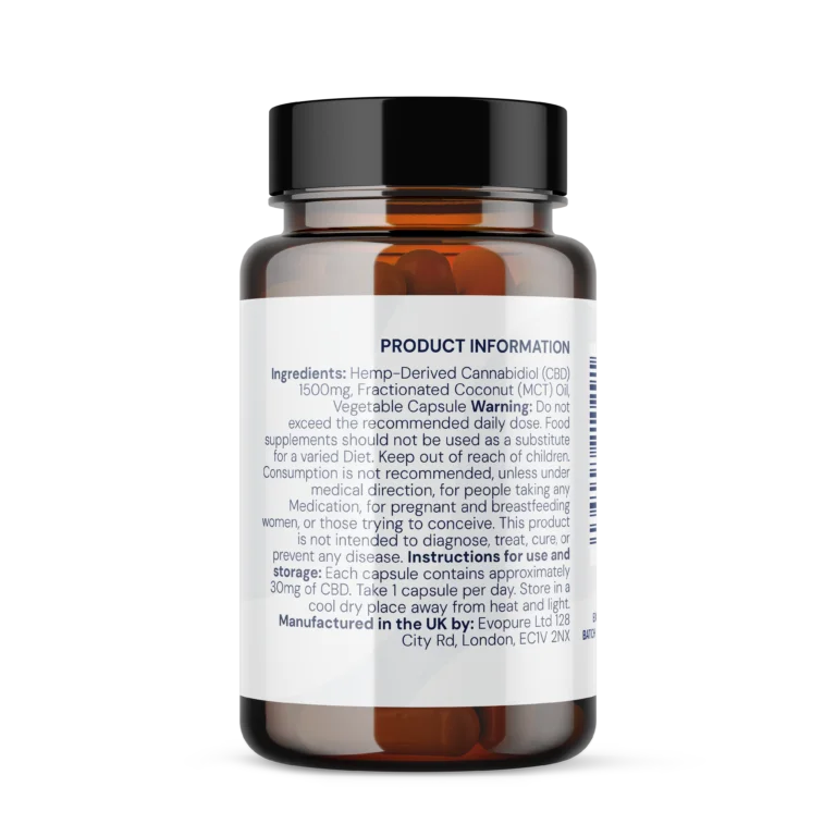 Evolabs 1500mg CBD Capsules label information