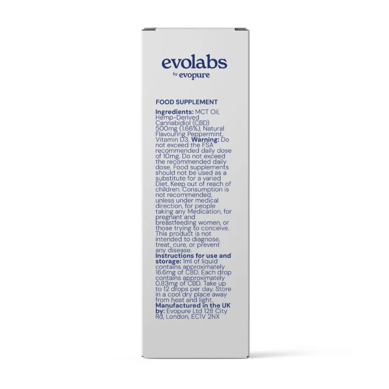 Evolabs Mint CBD Oil 500mg label information