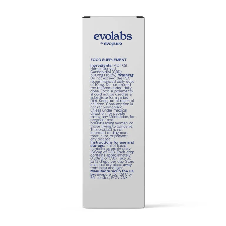 Evolabs Natural CBD Oil 500mg label information