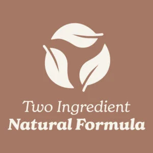 Natural Icon and text 'Two Ingredient Natural Formula' on a Mocha background