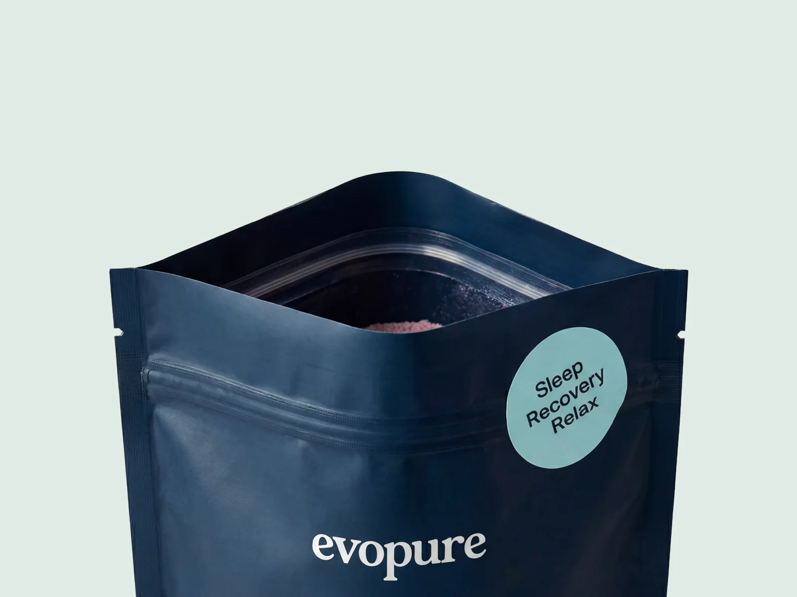 An open pouch of Evopure Magnesium sleep complex
