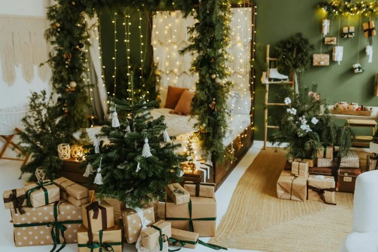 Bedroom decorated for Christmas