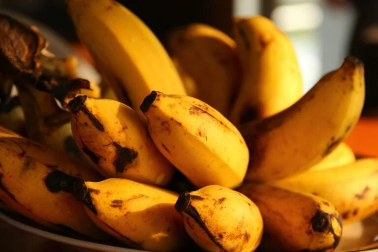 A bunch of ripe bananas in warm evening light