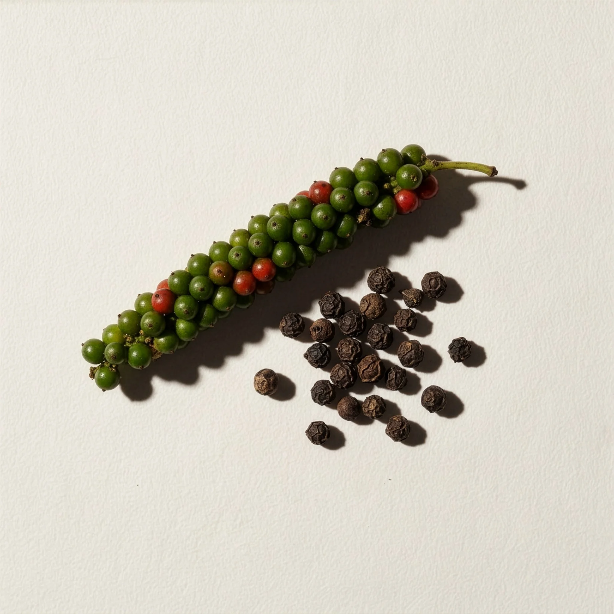 Black pepper on the vine with peppercorns