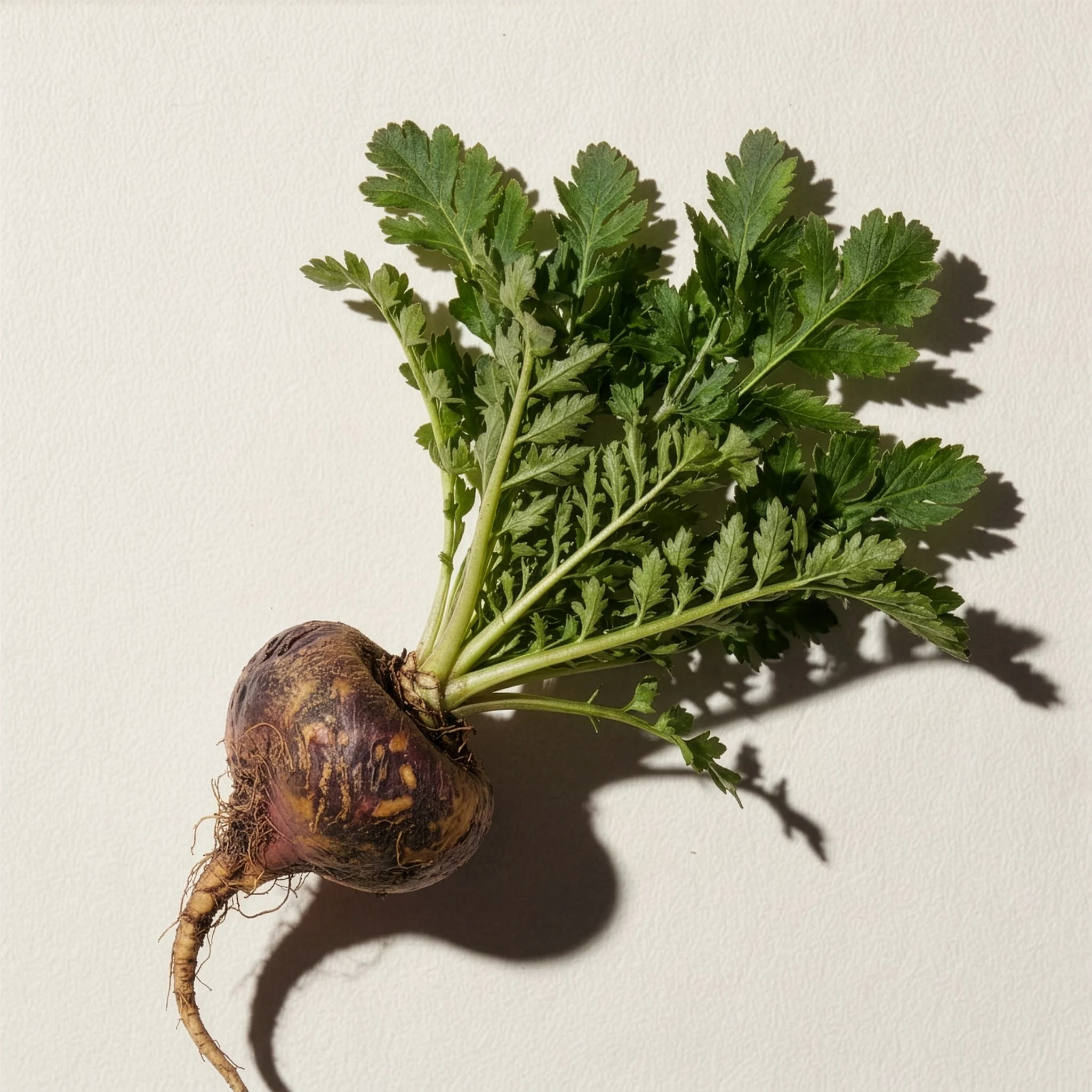Maca root with its leaves