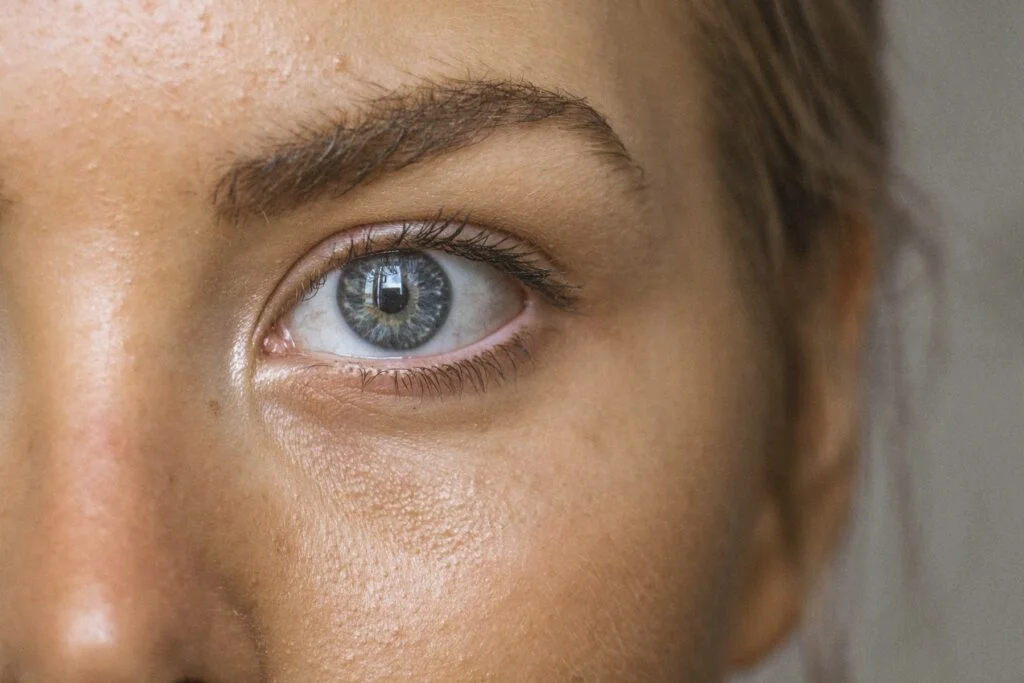 Close-up of a woman's eye and eyelid