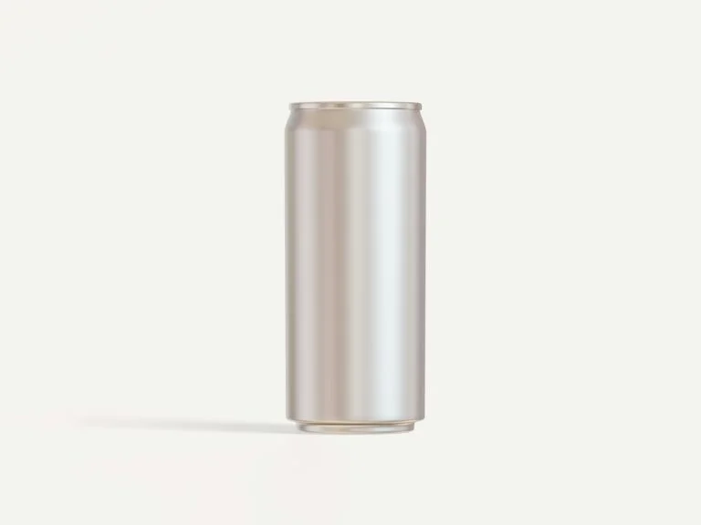 Plain silver drinks can on a light background