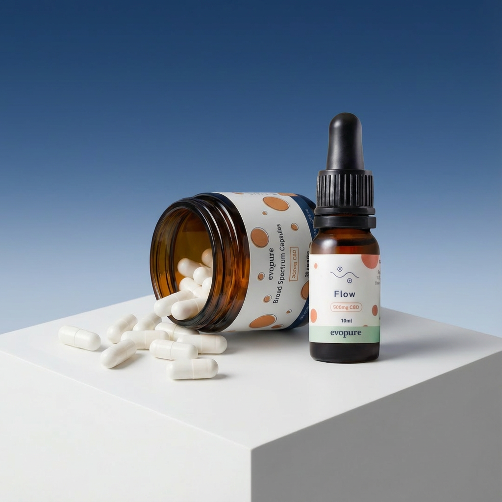 Side-by-side comparison of Evopure CBD Capsules and Flow CBD Oil