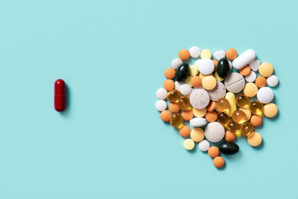 choice between one red capsule and other different capsules