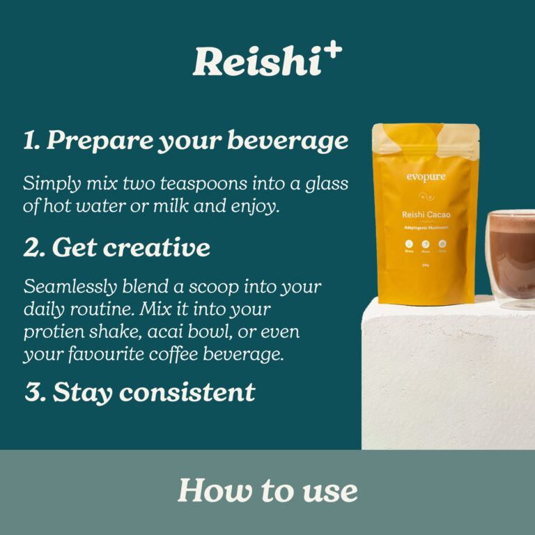 How to use Evopure Reishi Calm Cacao, stir into warm milk before bed