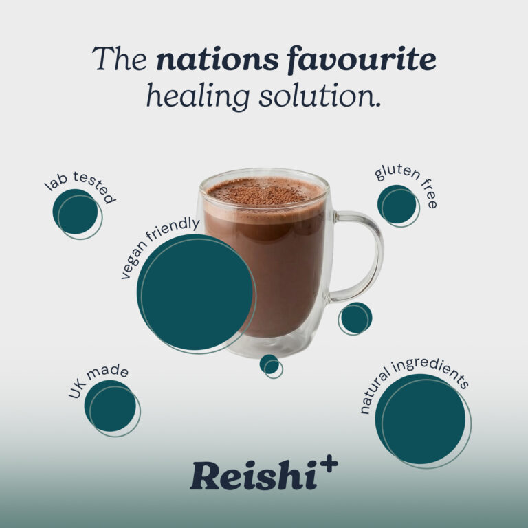 Cup of Evopure Reishi Calm Cacao hot chocolate ready to drink