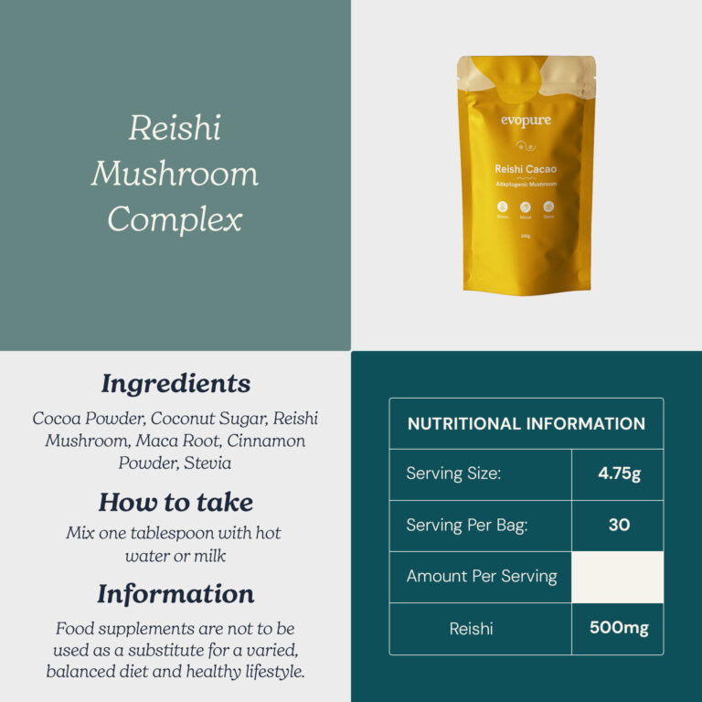 Evopure Reishi Calm Cacao label and ingredient information