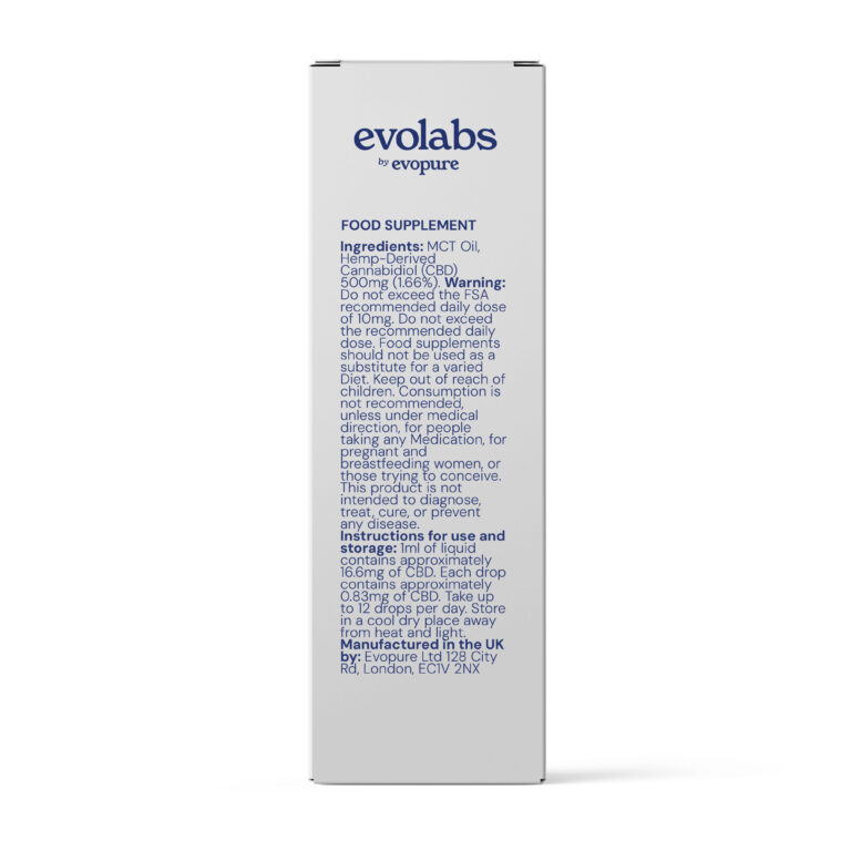 Evolabs Natural CBD Oil 500mg label information