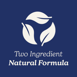 Icon with leaves and text 'Two Ingredient Natural Formula' on a blue background