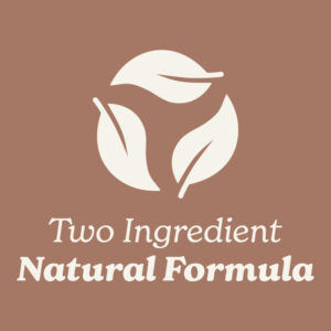 Natural Icon and text 'Two Ingredient Natural Formula' on a Mocha background